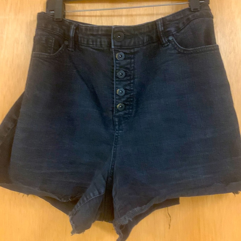 Black denim button shorts